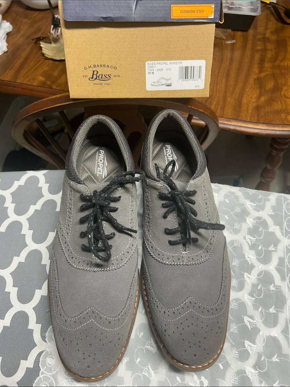 Bass Gray Suede Wingtip Oxfords with Black Laces